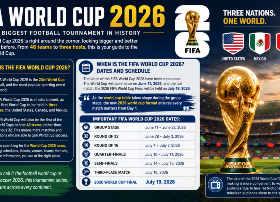 FIFA World Cup 2026 infographic showing 48 teams, 3 host countries USA Mexico Canada, format, prize money and tournament details.