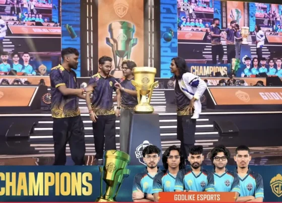 GodLike Esports winning moment BMPS 2026 Grand Finals championship trophy celebration comeback victory