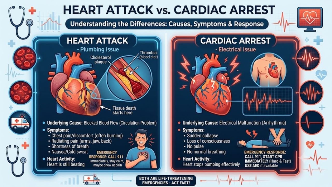 Difference Between Heart Attack and Cardiac Arrest: Symptoms, Causes & Emergency Response 