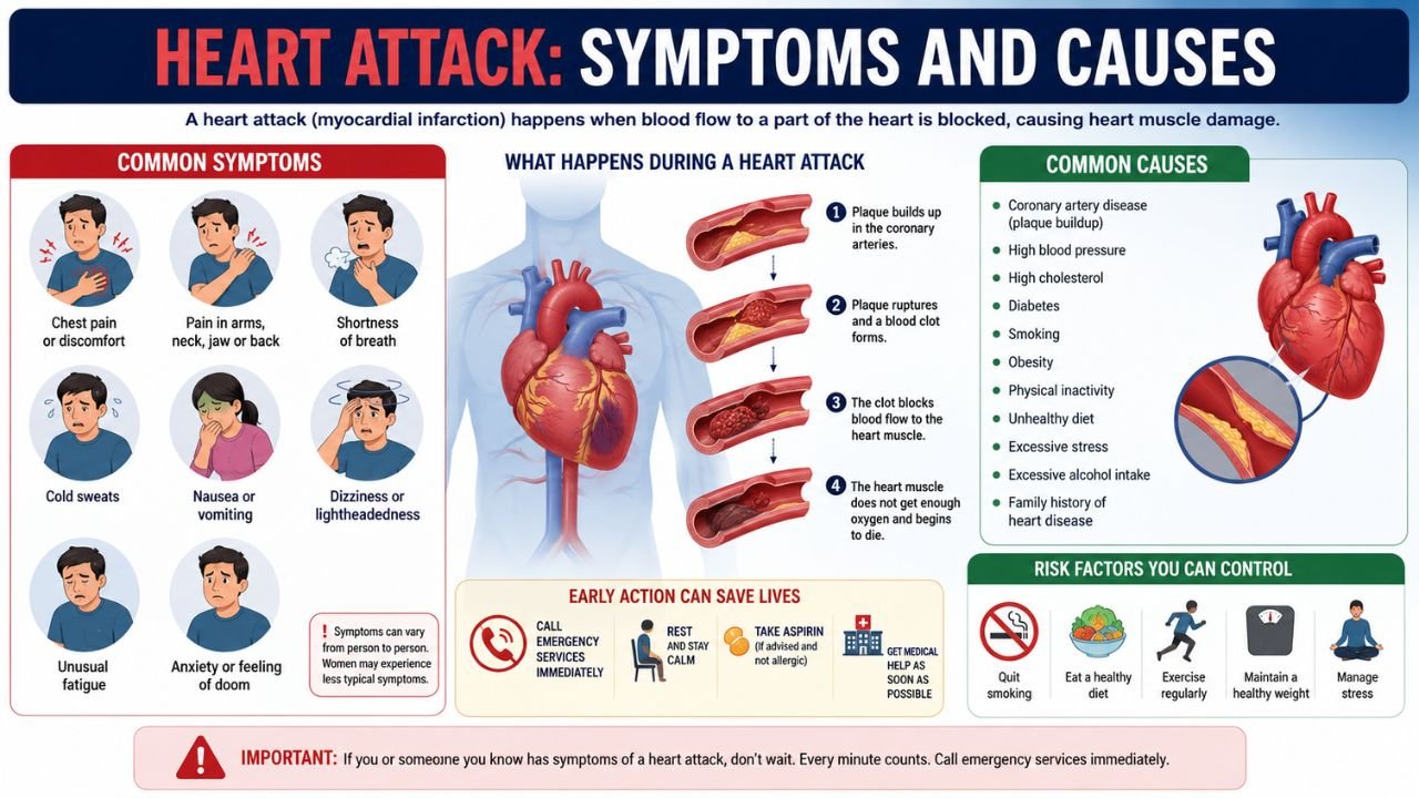Heart Attack Symptoms and Causes: Early Warning Signs, Risk Factors, Treatment, and Prevention