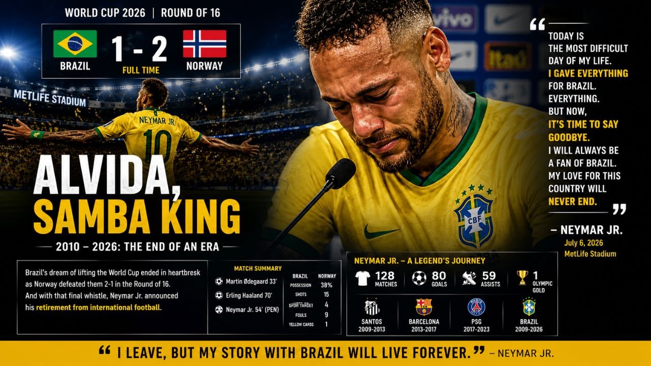 ALVIDA, SAMBA KING! The Tearful End of Neymar’s Era and the Final Collapse of Brazil’s World Cup Dream