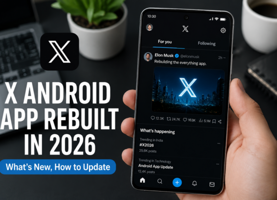 X Android app rebuilt in 2026 displayed on an Android smartphone showing the redesigned interface, new features, improved performance, and update guide for X Android app users.