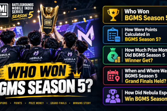 BGMS Season 5 winner Nebula Esports celebrates with the championship trophy
