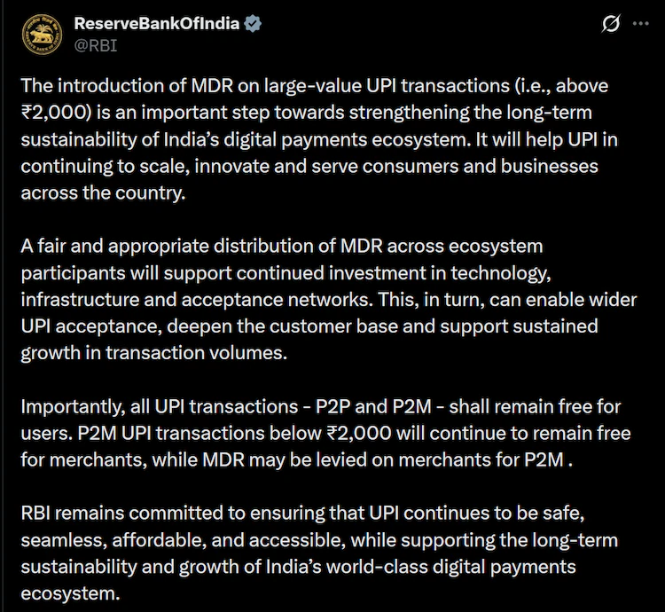 RBI explains the role of MDR in supporting the long-term sustainability of India's digital payment ecosystem.