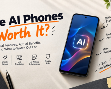 AI phone in 2026 showing AI-powered smartphone features including smarter camera, live translation, AI writing, privacy, and battery optimization