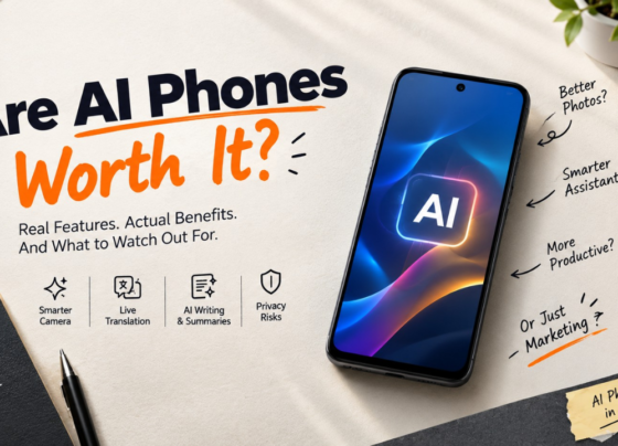 AI phone in 2026 showing AI-powered smartphone features including smarter camera, live translation, AI writing, privacy, and battery optimization